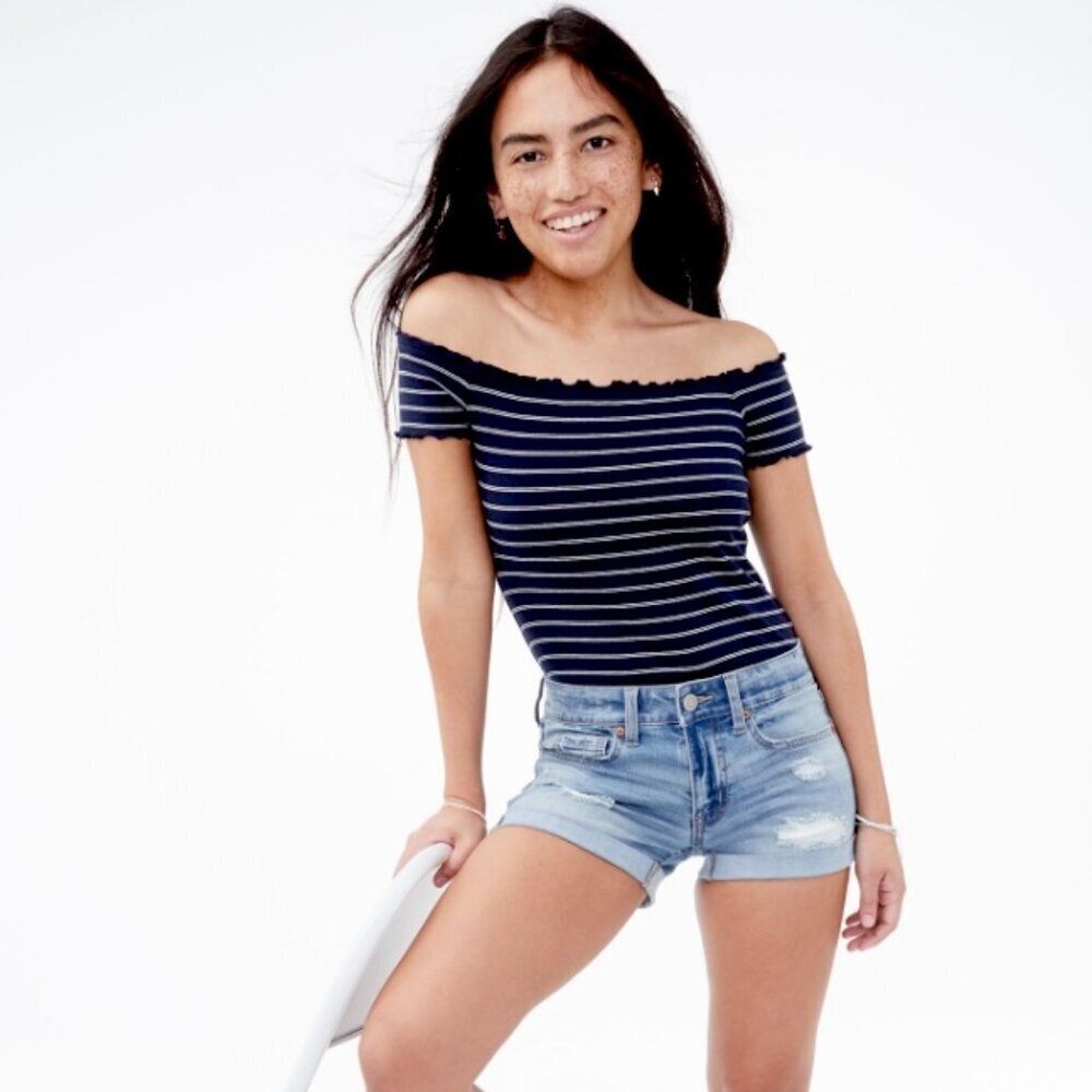 Brandy Melville | EUC Off The Shoulder Ribbed Striped Crop Top in Black/White OS